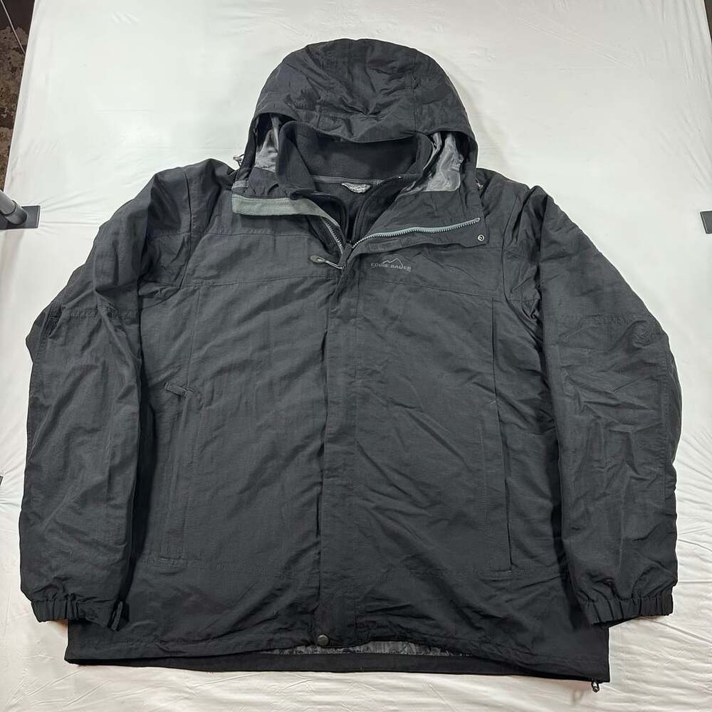 Eddie Bauer 3-in-1 Waterproof Hooded Jacket Mens Size XXXL Black Fleece